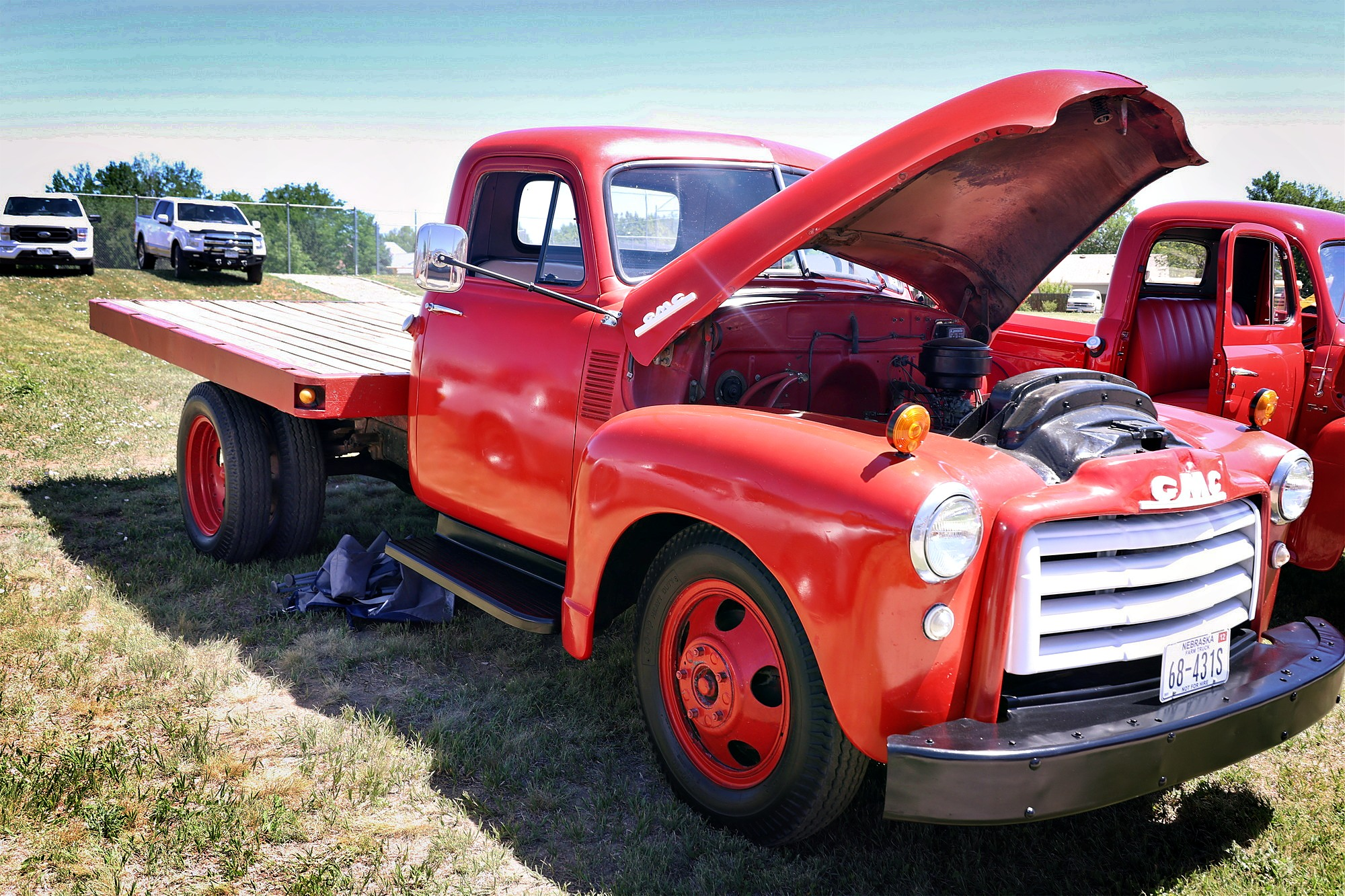 Red flatbed truck